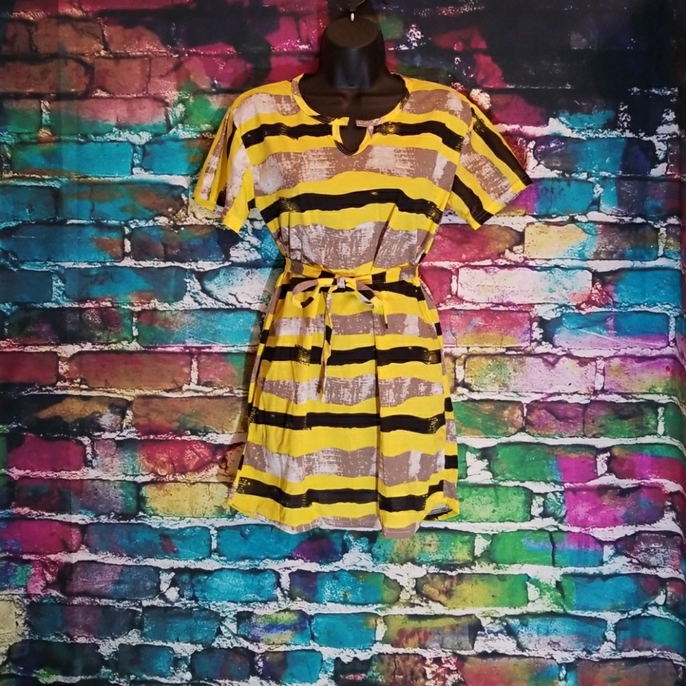Striped mini shirt dress